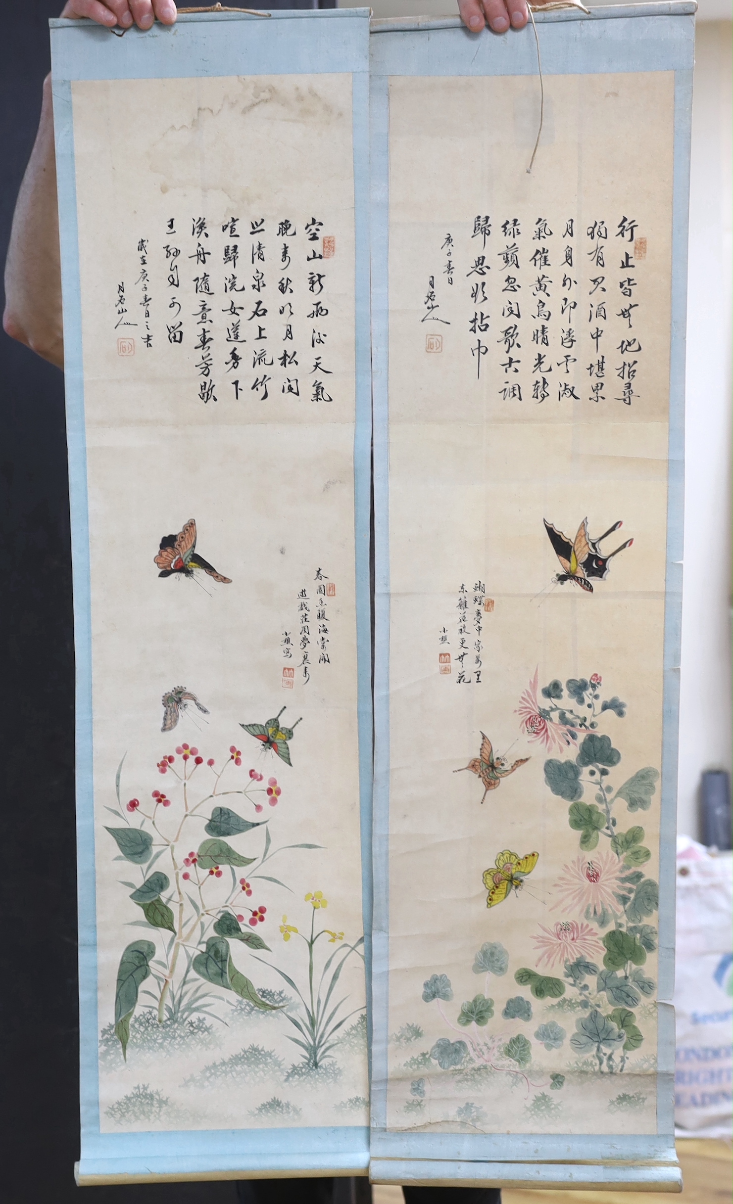 A pair of Chinese paintings on paper, Qing dynasty, 110cm long